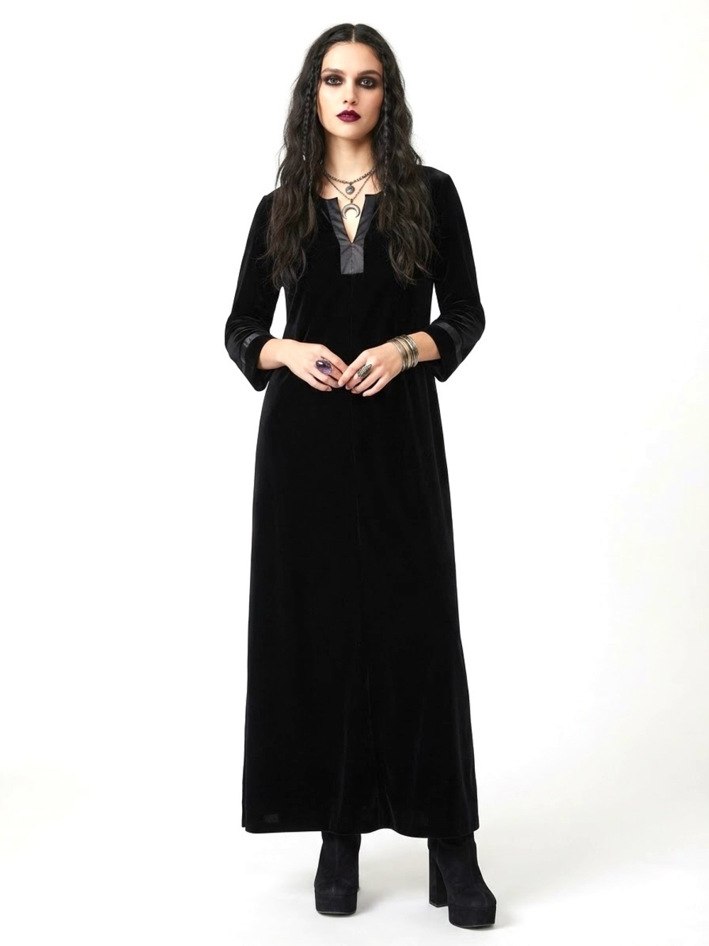 Oscar de la Renta Black Velvet Maxi Dress Whimsigoth Witchy Vintage Nightgown